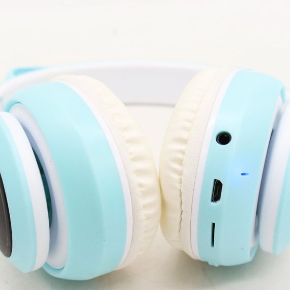 Беспроводные Bluetooth-наушники с кошачьими ушками, STN-28, Голубые / Детские наушники с подсветкой и | Зображення 8