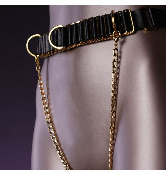 Еротичний пояс портупея з ланцюжками Upko Indulge In The Restraints — шкіряний, золотистий, 60–90 см | Зображення 4