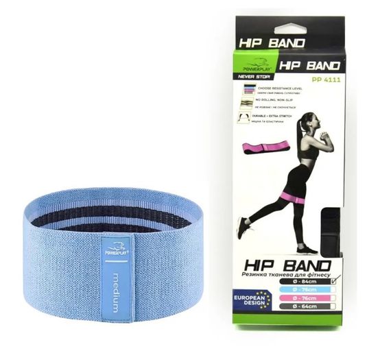 Тканева гумка для фітнесу та спорту PowerPlay 4111 Hip Band M Medium Блакитна (d_76cm) (PP_4111_Blue_M) | Зображення 1