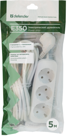 Мережевий подовжувач Defender E350 5.0 m 3 роз white (99223) | Зображення 3