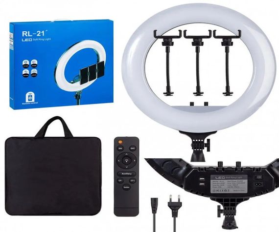 Мощная кольцевая LED лампа 54см 220V 3 крепл.тел. + пульт + чехол БЕЗ ШТАТИВА Leo Soft Ring Light  RL-21 Черный (RL-21_1746) | Зображення 2