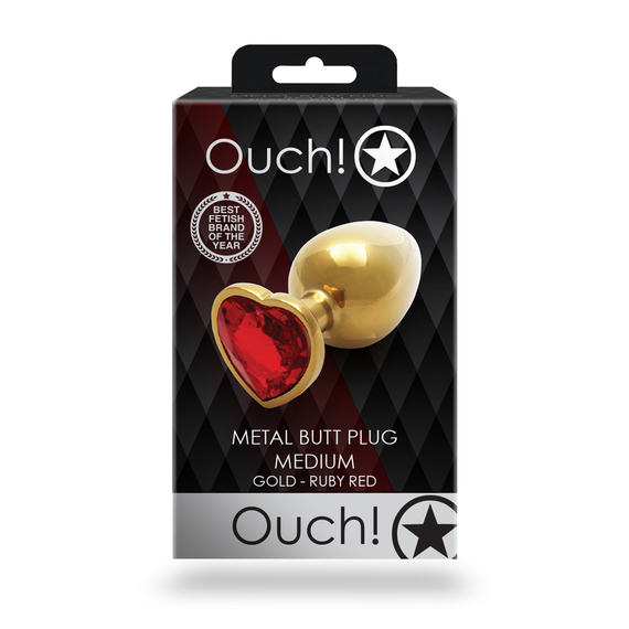 Анальна пробка - Ouch! Metal Butt Plug Medium Gold/Ruby Red Sex Aura | Зображення 6