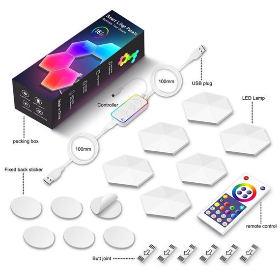 Модульный настінний світильник LED RGB 5V соты SAL-011B 6pcs Bluetooth USB with app White | Зображення 5