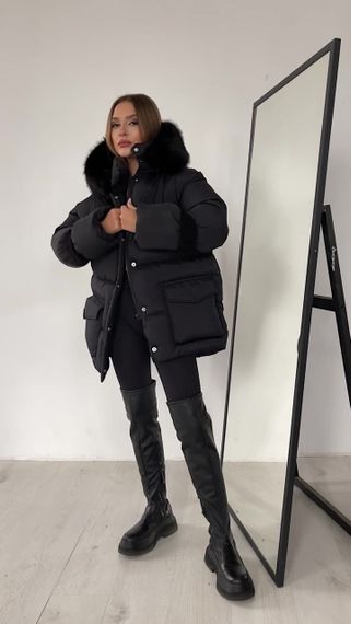 Женский пуховик Cresh Puffer со сьемным капюшоном черный | Зображення 2