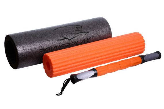 Масажний ролик (роллер) набір 3в1 PowerPlay 4022 Therapy Roller Чорно-помаранчевий | Зображення 1