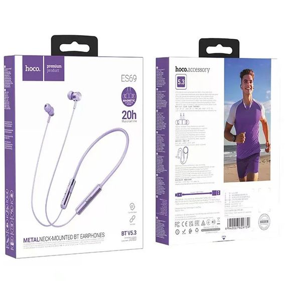 Bluetooth Навушники Hoco ES69 Platium neck-mounted Purple | Зображення 2
