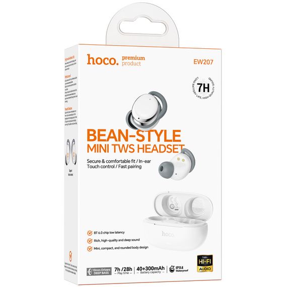 Беспроводные TWS наушники Hoco EW207 Sound White | Зображення 1