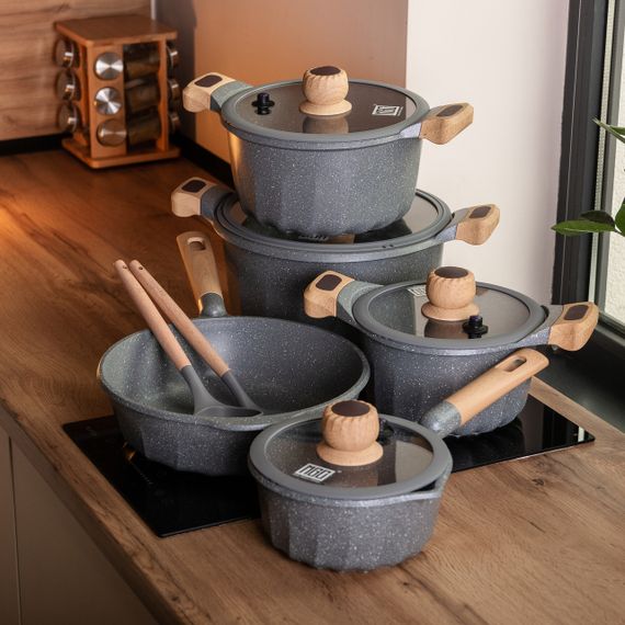 Набір посуду, 4 каструлі, алюмінієве товсте дно MGC з лопаткою і ополоником, сірий HP-4-404G | Зображення 4