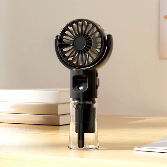 Ручной вентилятор с распылителем воды и USB, Черный / Аккумуляторный мини вентилятор | Зображення 4