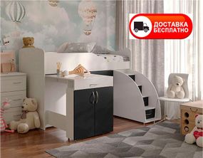Кровать-комната Bed Room 5 белая/Графит, выдвижная лестница-комод, выдвижной стол, выбор цвета фасадов