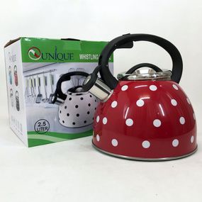 Чайник с свистком для газовой плиты Unique UN-5301 2,5л горошек. FG-892 Цвет: красный