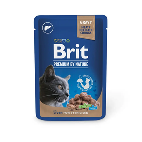 Влажный корм пауч Brit Premium Sterilised pouch для взрослых стерилизованных котов, печень 100 г