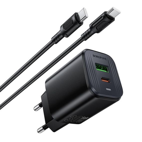 МЗП Borofone BAS85A Star PD30W+QC3.0 (1USB-A/1C) + кабель Type-C to Type-C Black | Зображення 3