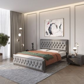 Полуторне дерев&#039;яне ліжко Mebigrand Барселона Б3 Графітовий (RAL9011)/Аляска 93 (Сірий) 120х190 см (MBG-13792)