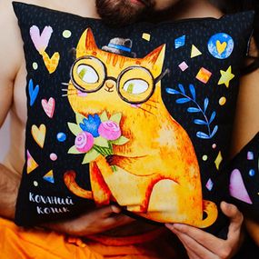 Подушка габардинова з принтом Котик котик 40x40 см (4P_20L009_UKR)