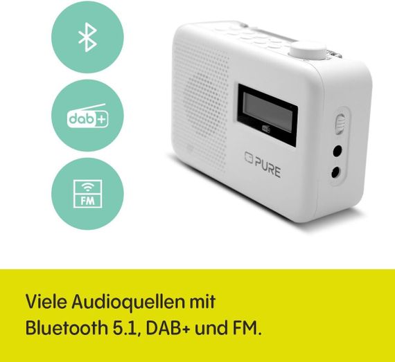 Портативное радио с Bluetooth 5.1, DAB+, FM, LCD-дисплеем памятью на 10 станций, радиоприемник белый Pure | Зображення 2