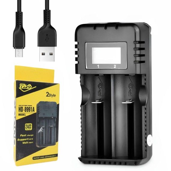 Универсальное зарядное устройство на 2 аккумулятора 18650 Li-ion, HD-8991А / Зарядка для батареек с дисплеем