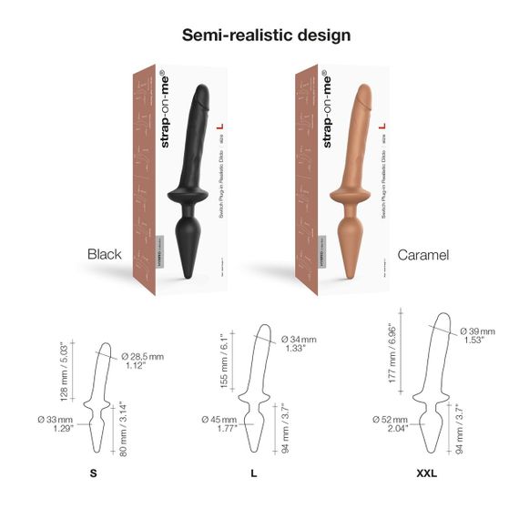 Анальная пробка с дилдо 2в1 Strap-On-Me SWITCH PLUG-IN REALISTIC DILDO Black L, диаметр 4,5/3,4 см | Зображення 2