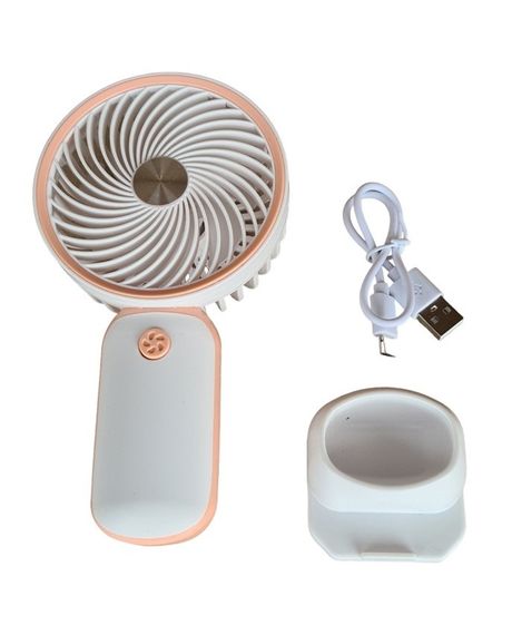 Вентилятор ручний Mini Fan HX09-1 акумуляторний з підставкою для телефону Білий з персиковим | Зображення 2