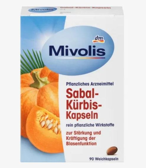 Вітаміни Міволіс Гарбузові капсули і плодів Сабаль (пальметто), 90 шт Mivolis Sabal-Kürbis-Kapseln, 90 St
