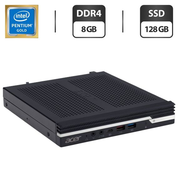 Неттоп Acer Veriton N4670G USFF / Intel Pentium Gold G6400T (2 (4) ядра по 3.4 GHz) / 8 GB DDR4 / 128 GB SSD / Intel UHD Graphics 610 / Блок питания б/у