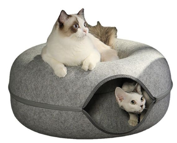 Лежанка Для Кошек 60 см Раскладная Пещера Капсула Твидовая 2в1 Царапка Домик Мягкая Серая HS-60