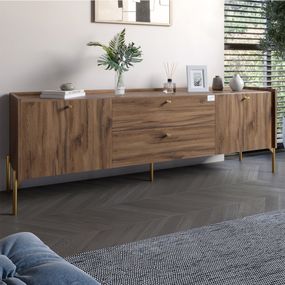 Тумба під телевізор з шухлядами LION Wood з золотими ніжками 180х50х40 см Дуб Ліворно (LION-043114)
