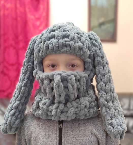 Балаклава колір 87 плюшева з вушками зайчик сіра puffy | Зображення 6