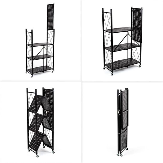 Стелаж мобільний чотириярусний універсальний розкладний з нержавіючої сталі 126х72х34см Чорний SW-00002098 | Зображення 5
