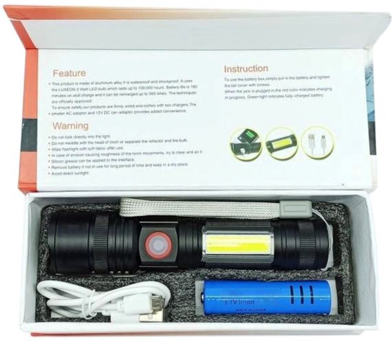 Карманный ручной аккумуляторный фонарь RB-244 фонарик с зумом P90+COB Zoom Micro-USB | Зображення 2