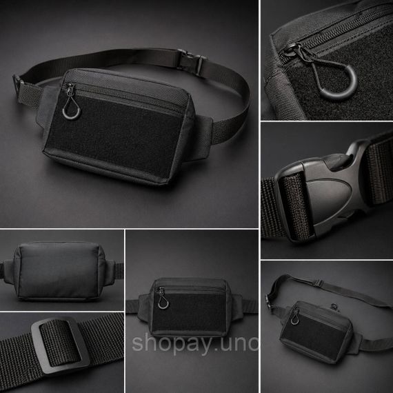 Тактическая сумка-бананка Cordura черная, 25×17×7 см, панель для патчей, 4 кармана, через плечо / на пояс | Зображення 4