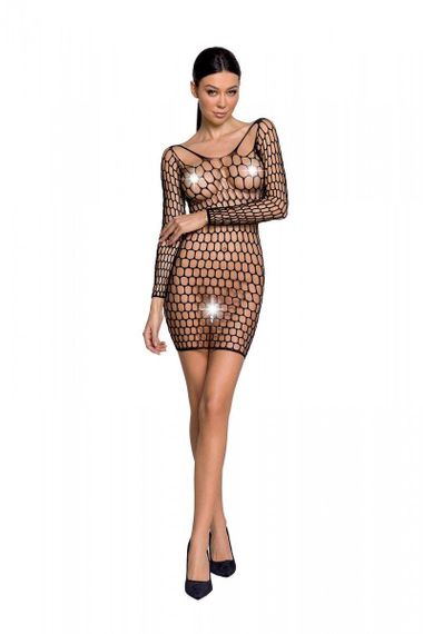 Бодістокінг-сукня з глибоким коміром Passion BS093 black, довгі рукави Sex Aura