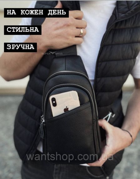 Сумка-слінг чоловіча шкіряна через плече TM-64093 чорна | Зображення 7