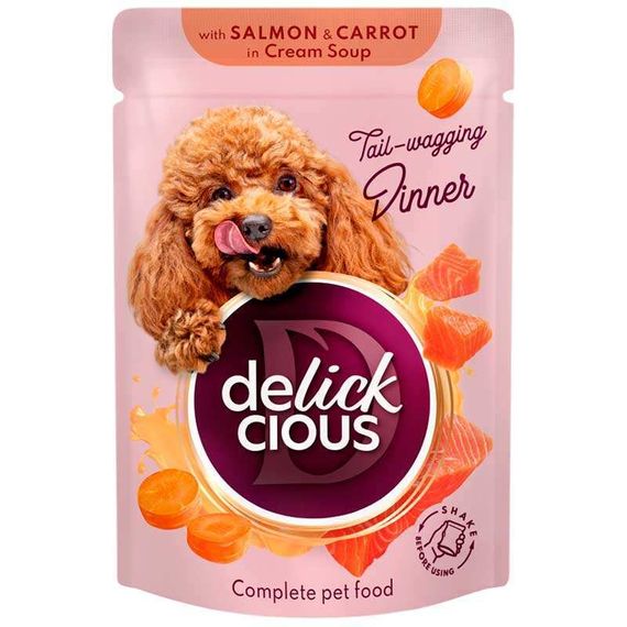 Вологий корм DELICKCIOUS™ смужки з лососем та морквою в крем-супі для собак, 85 г
