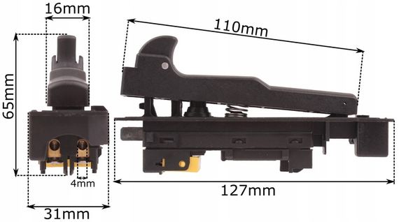 Кнопка пускова (вимикач) Makita 4112HS, 9027S, 9029S, 9047S, 9049S, 9057S, 9059S, 9067S, 9069S, 9077S, 9079S, GA7020S, GA7030S, GA7040S, GA9020S, GA9030S, GA9040S, 4112S, 4114S (651179-6) | Зображення 4