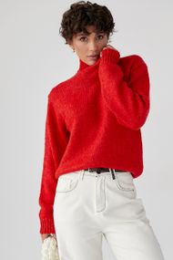 Короткий светр з горловиною-стійкою - червоний цвет, ONE SIZE (є розміри)