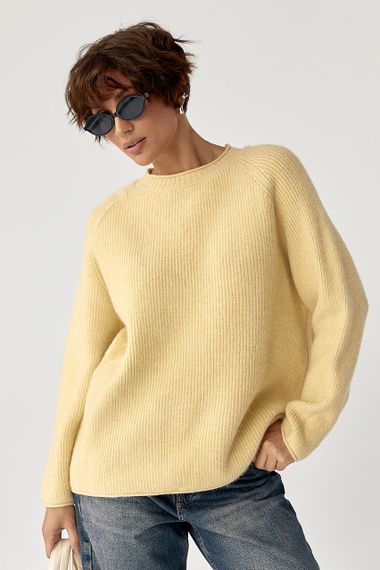 Тепла в'язана кофта з рукавами реглан - лимонний цвет, ONE SIZE (є розміри) | Зображення 4