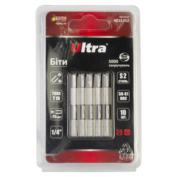 Набір біт Ultra TORX 10×25мм ¼" 10шт S2 (блістер) 4015352