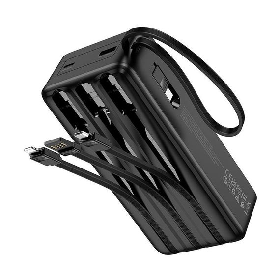 Power Bank Hoco J146B з кабелем USB+Micro+Type-C+Lightning (30000mAh) Чорний | Зображення 1