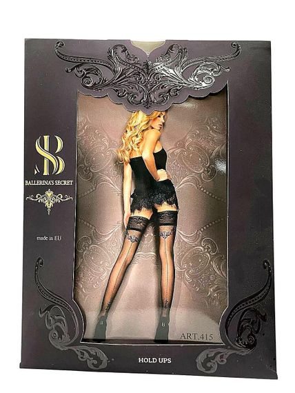 Прозрачные черные чулки Ballerina's Secret с узором, кружевным верхом и задним швом, L/XL sexstyle | Зображення 4