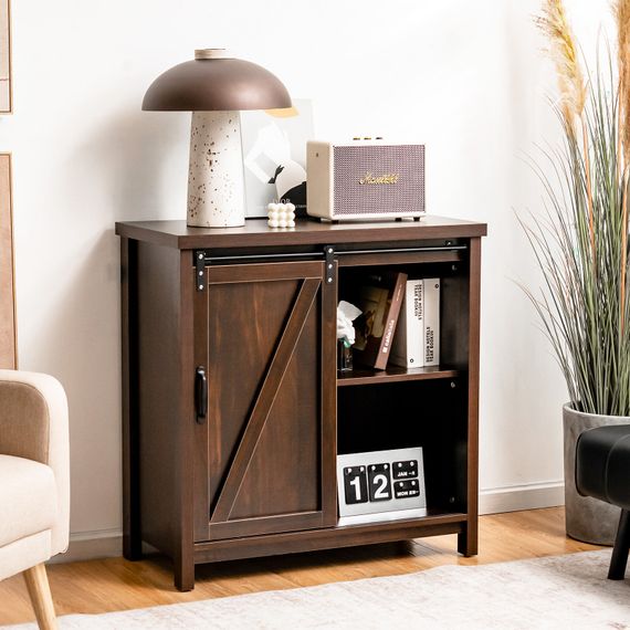 Кухонный комод-буфет Costway Sideboard с амбарной раздвижной дверцей лофт рустик | Зображення 2