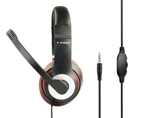 Навушники стерео накладні Gembird MHS-03-BKRD, з мікрофоном, 3.5 Jack 1x4-pin, чорний з червоним | Зображення 1