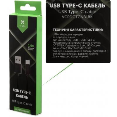Дата кабель USB 2.0 AM to Type-C 1m nylon black Vinga (VCPDCTCNB1BK) (VCPDCTCNB1BK) | Зображення 3