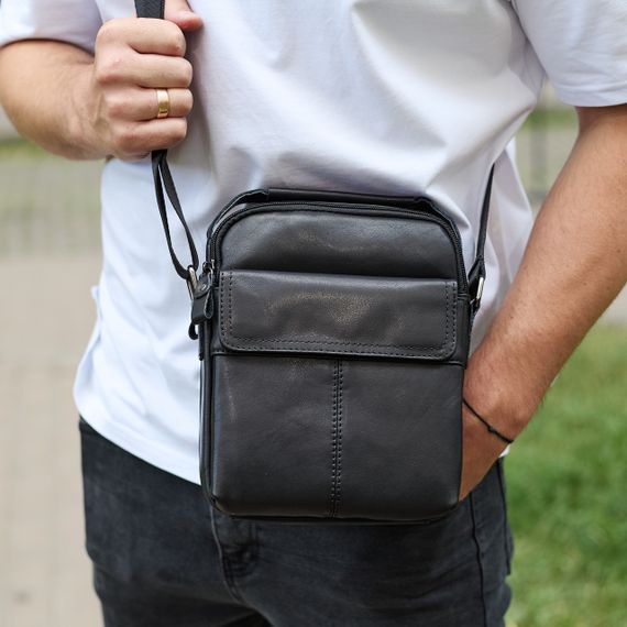 Сумка-барсетка чоловіча через плече шкіряна гладка чорна Tiding Bag TD-86573 | Зображення 5