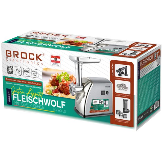 М'ясорубка BROCK  MG 1601 SS 1400Вт/2кг/хв/реверс/3 решітки/насадка для ковбас/кеббе/3 терки/срібна | Зображення 5