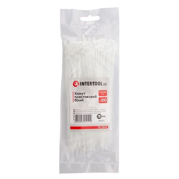 Хомут пластиковий білий (стійка нейлонова), 2.5x150 мм INTERTOOL TC-25151