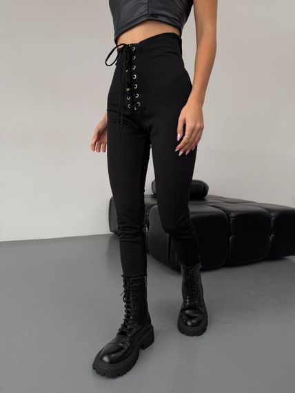 Женские лосины-брюки со шнуровкой трикотажные LI2045 цвет черный, размер 50/52 | Зображення 5