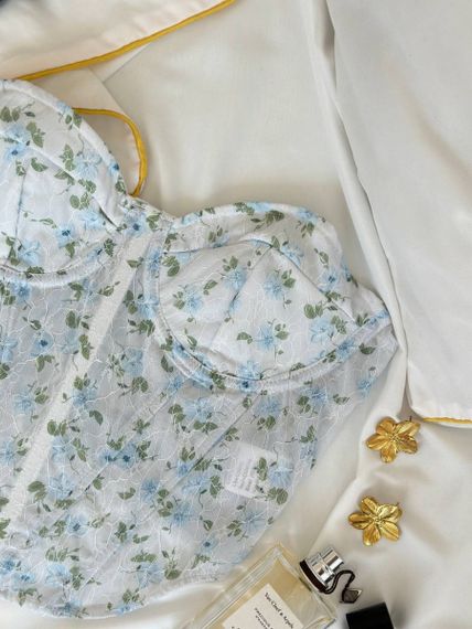 Жіночий корсет блакитний з квітами | Зображення 6