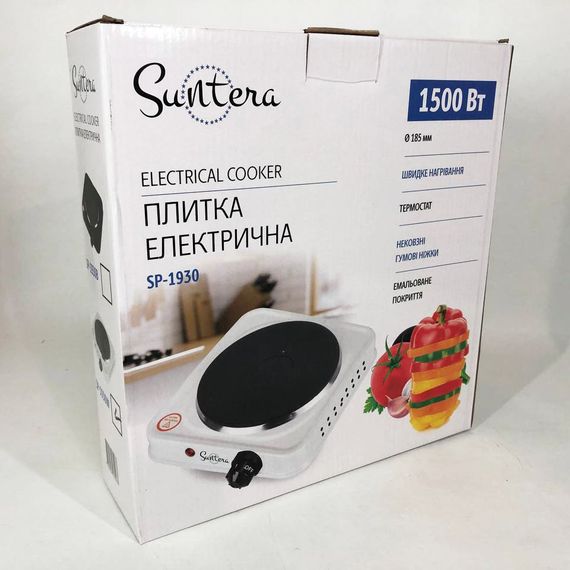 Плита електрична Suntera SP-1930, електроплита 1 комфорка, електроплита кухонная. Колір: білий | Зображення 3