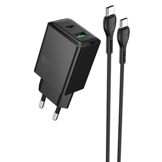 МЗП Hoco N71 Nuevo PD30W+QC3.0 (1USB-A/1C) + кабель Type-C to Type-C Black